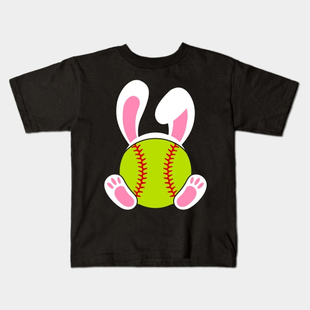 Softball Easter bunny with rabbit ears bunny feet Kids T-Shirt by Hobbybox